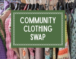 text in front of clothing on a rack