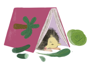 opossum napping under a purple book