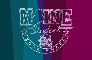 white logo with a stack of books