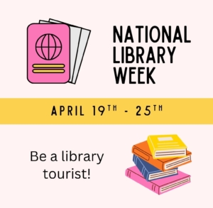 Pink passport and stack of colorful books