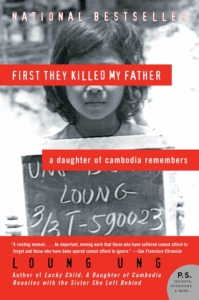 book cover with black and white picture of a child and red bars of text