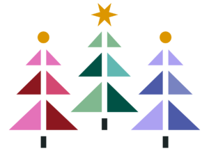 three colorful trees made out of triangles