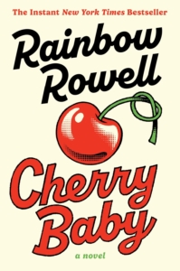 a cartoon cherry with the stem tied in a know
