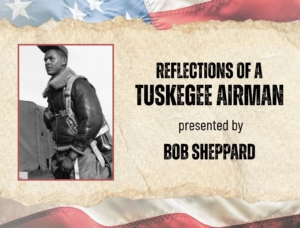 Tuskegee Airmen black and white photo of a Black man wearing a bomber jacket